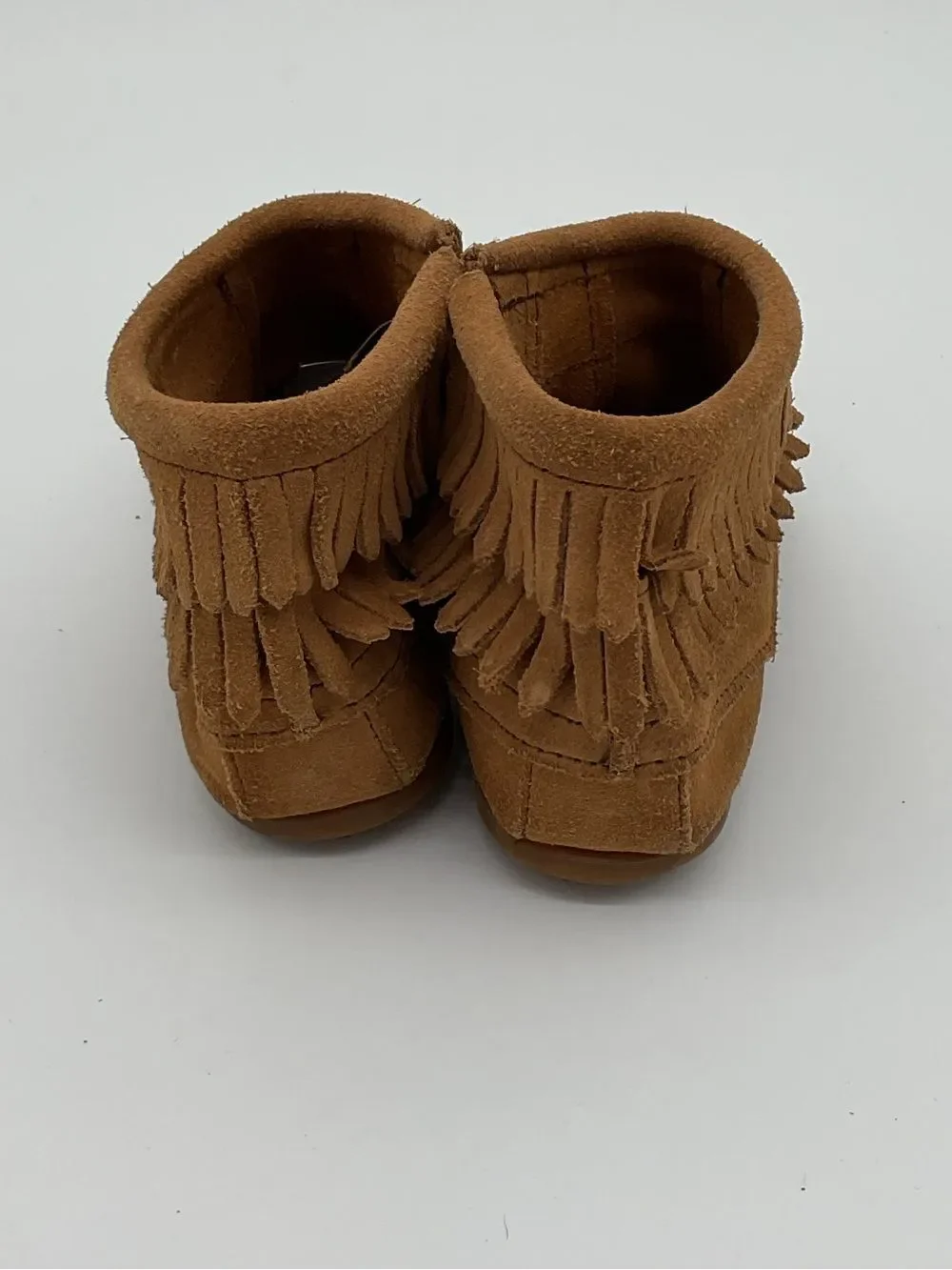 Kids Minnetonka Brown Suede Fringe Moccasin Boots